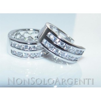 NSA|Orecchini donna a cerchio con 2 file zirconi brillante 7 + 7 Lamin ORO BIANCO 18k Gold PLATED