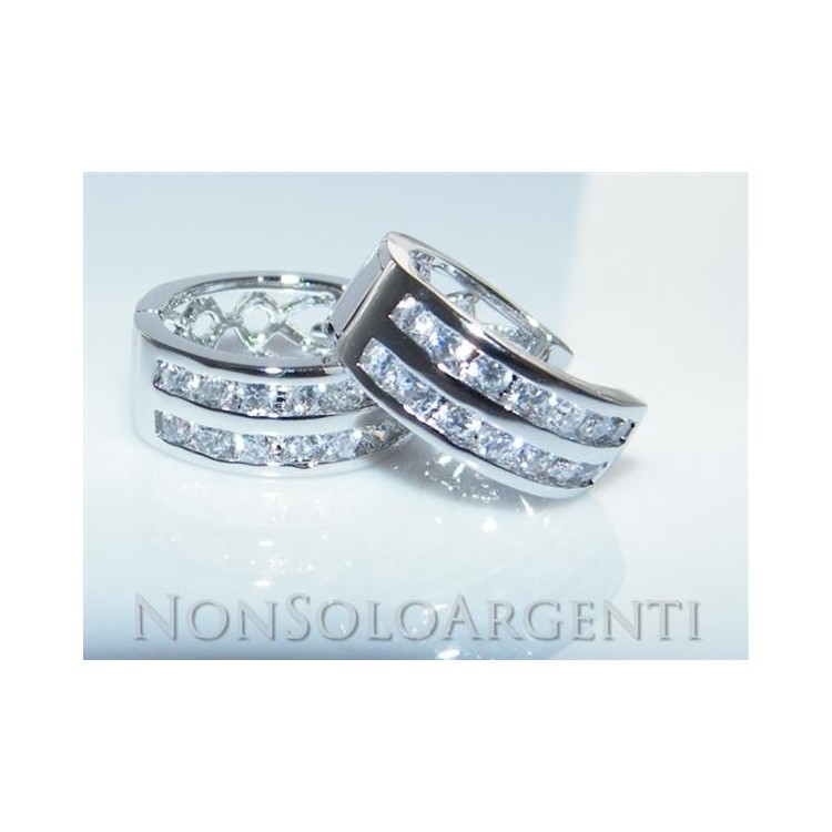 NSA|Orecchini donna a cerchio con 2 file zirconi brillante 7 + 7 Lamin ORO BIANCO 18k Gold PLATED