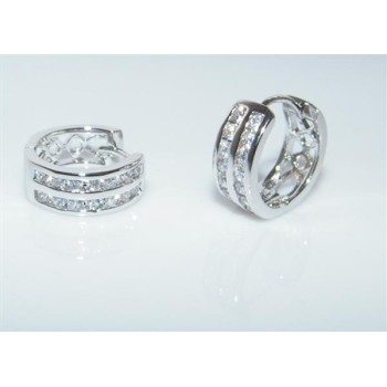 NSA|Orecchini donna a cerchio con 2 file zirconi brillante 7 + 7 Lamin ORO BIANCO 18k Gold PLATED