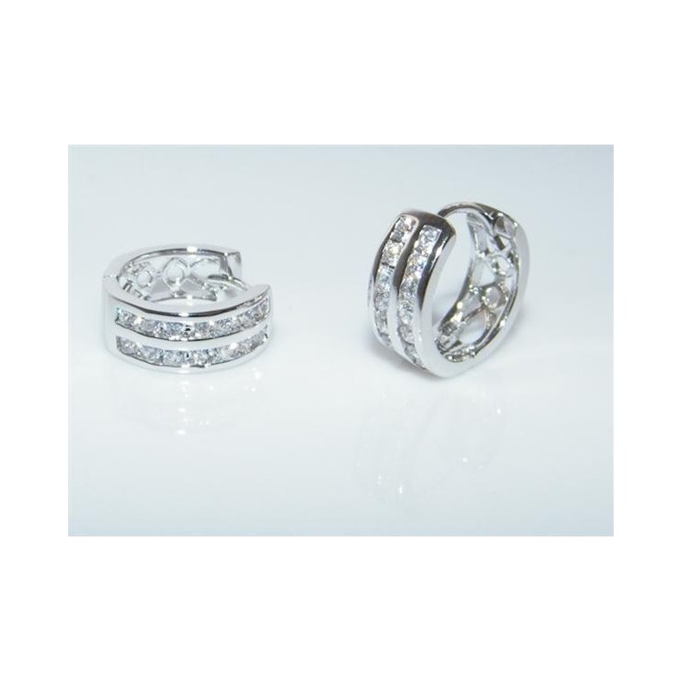 NSA|Orecchini donna a cerchio con 2 file zirconi brillante 7 + 7 Lamin ORO BIANCO 18k Gold PLATED