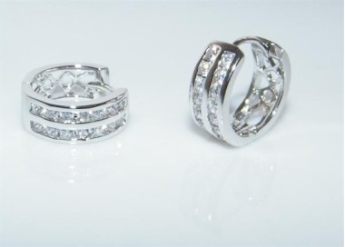 NSA|Orecchini donna a cerchio con 2 file zirconi brillante 7 + 7 Lamin ORO BIANCO 18k Gold PLATED