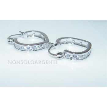 NSA|Orecchini donna a cerchio cuore con 7 zirconi brillante Lamin ORO BIANCO 18k Gold PLATED