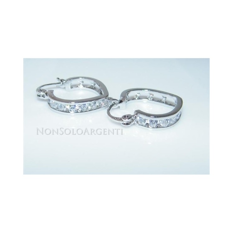 NSA|Orecchini donna a cerchio cuore con 7 zirconi brillante Lamin ORO BIANCO 18k Gold PLATED