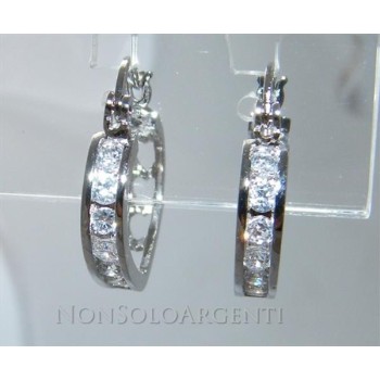 NSA|Orecchini donna a cerchio cuore con 7 zirconi brillante Lamin ORO BIANCO 18k Gold PLATED