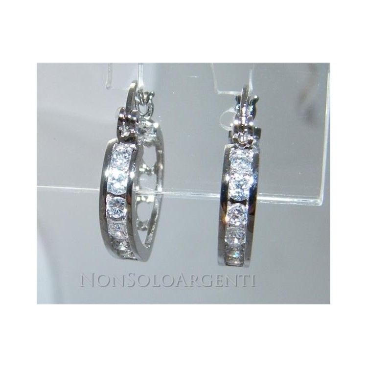 NSA|Orecchini donna a cerchio cuore con 7 zirconi brillante Lamin ORO BIANCO 18k Gold PLATED