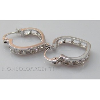 NSA|Orecchini donna a cerchio cuore con 7 zirconi brillante Lamin ORO BIANCO 18k Gold PLATED