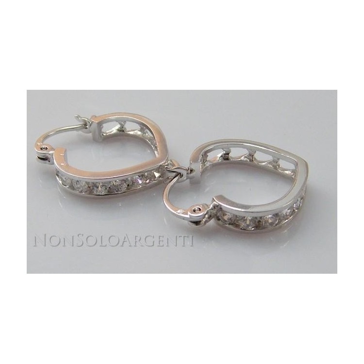 NSA|Orecchini donna a cerchio cuore con 7 zirconi brillante Lamin ORO BIANCO 18k Gold PLATED