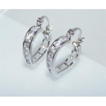 NSA|Orecchini donna a cerchio cuore con 7 zirconi brillante Lamin ORO BIANCO 18k Gold PLATED