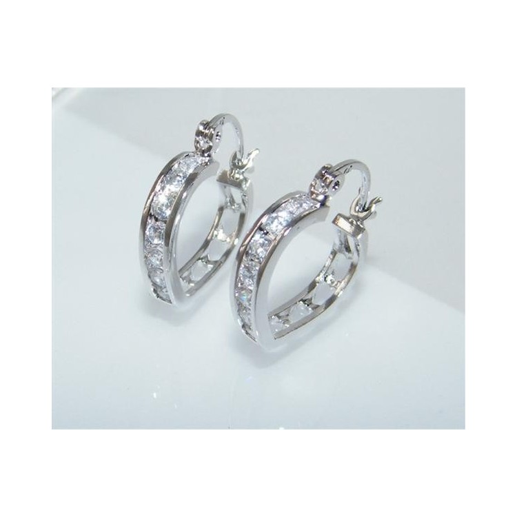 NSA|Orecchini donna a cerchio cuore con 7 zirconi brillante Lamin ORO BIANCO 18k Gold PLATED