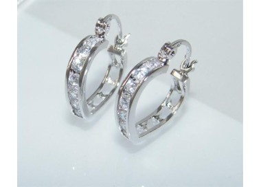 NSA|Orecchini donna a cerchio cuore con 7 zirconi brillante Lamin ORO BIANCO 18k Gold PLATED