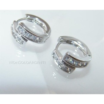 NSA|Orecchini donna a cerchio con zirconi carrè 4 + 4 Lamin ORO BIANCO 18k Gold PLATED