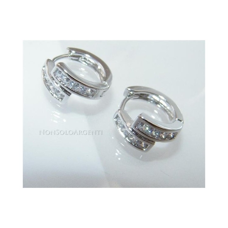 NSA|Orecchini donna a cerchio con zirconi carrè 4 + 4 Lamin ORO BIANCO 18k Gold PLATED