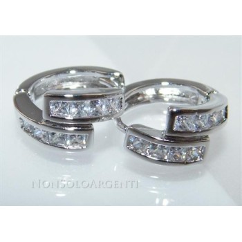 NSA|Orecchini donna a cerchio con zirconi carrè 4 + 4 Lamin ORO BIANCO 18k Gold PLATED