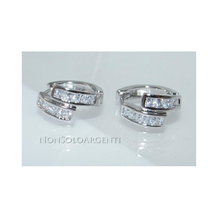 NSA|Orecchini donna a cerchio con zirconi carrè 4 + 4 Lamin ORO BIANCO 18k Gold PLATED