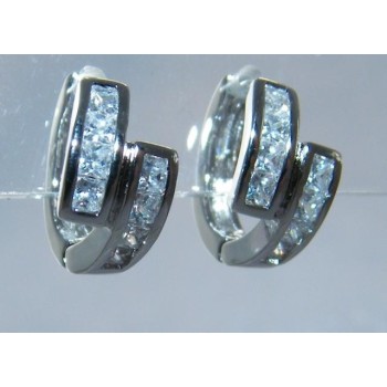 NSA|Orecchini a cerchio con zirconi carrè 4 + 4 quadrati ottone rodiato 18kGF donna