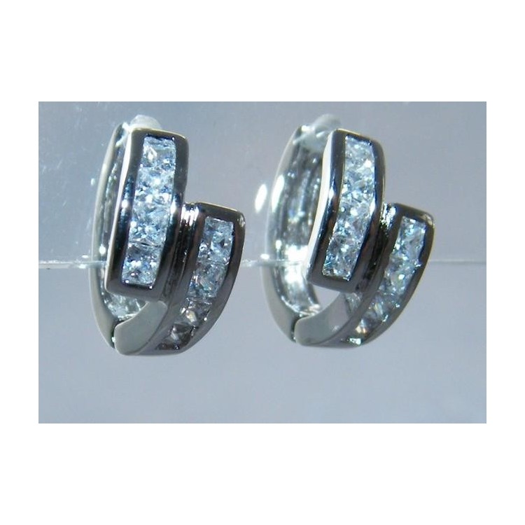 NSA|Hoop earrings with cubic zirconia 4 + 4 rhodium-plated brass 18kGF woman