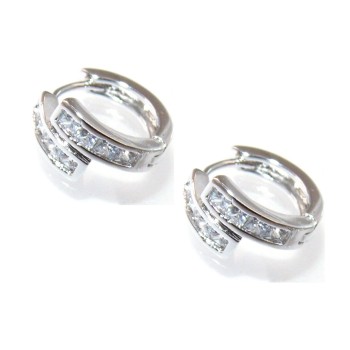 NSA|Hoop earrings with cubic zirconia 4 + 4 rhodium-plated brass 18kGF woman