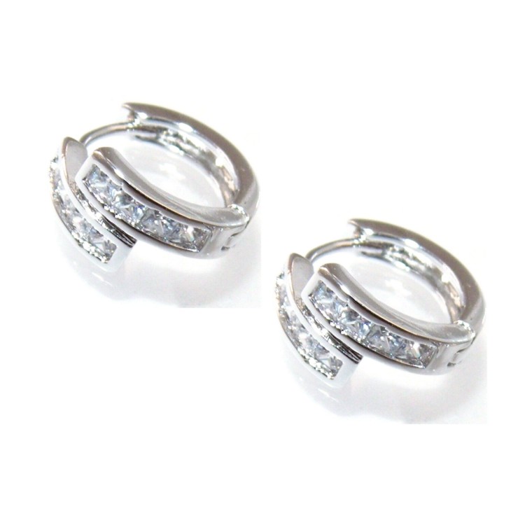 NSA|Hoop earrings with cubic zirconia 4 + 4 rhodium-plated brass 18kGF woman