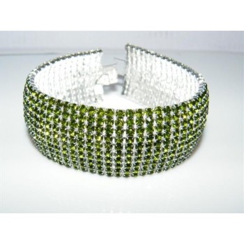 NSA|Bigiotteria : Bracciale Braccialetto Tennis Argentato a 10 File di strass verde peridot