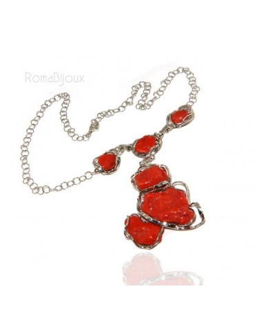 Necklace silver necklace 925 silver capri with large coral gems veracious red from the Mediterranean