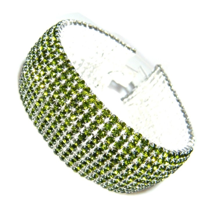 NSA|Bracciale Tennis donna 10 File di strass verde peridot peridoto zirconi