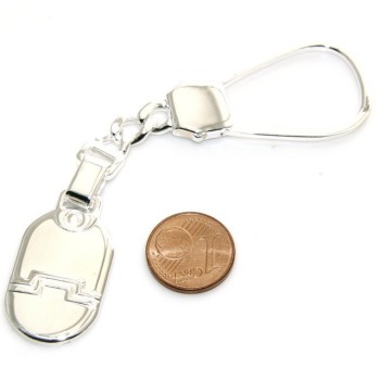 NSA|Keychain keyring man or woman plate machined oval glossy all 925 Silver Massif 16 gr