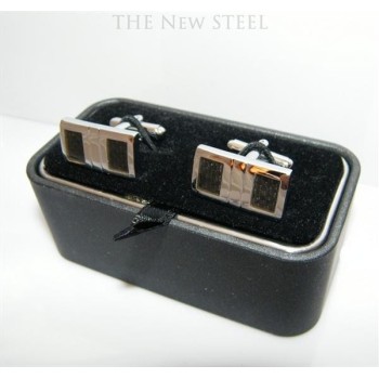 NSA|Acciaio anallergico : Gemelli rettangolari quadretti grigio nero e cofanetto