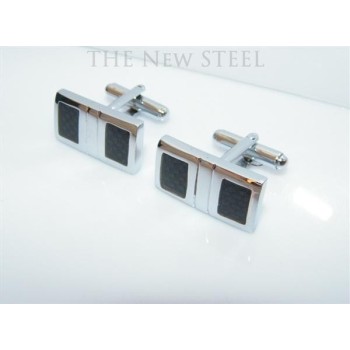 NSA|Acciaio anallergico : Gemelli rettangolari quadretti grigio nero e cofanetto