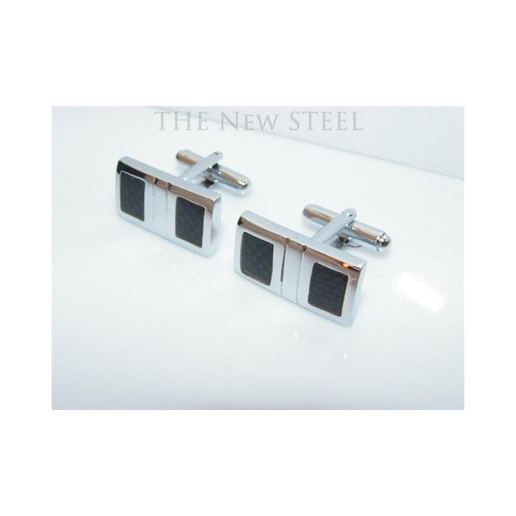 NSA|Acciaio anallergico : Gemelli rettangolari quadretti grigio nero e cofanetto
