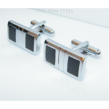NSA|Acciaio anallergico : Gemelli rettangolari quadretti grigio nero e cofanetto