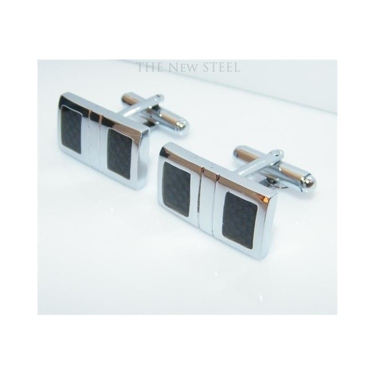 NSA|Acciaio anallergico : Gemelli rettangolari quadretti grigio nero e cofanetto