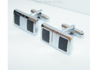 NSA|Acciaio anallergico : Gemelli rettangolari quadretti grigio nero e cofanetto
