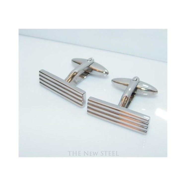 NSA|Acciaio 316L : Gemelli rettangolari con scanalature e cofanetto