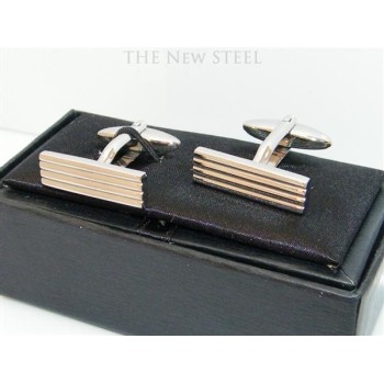 NSA|Acciaio 316L : Gemelli rettangolari con scanalature e cofanetto