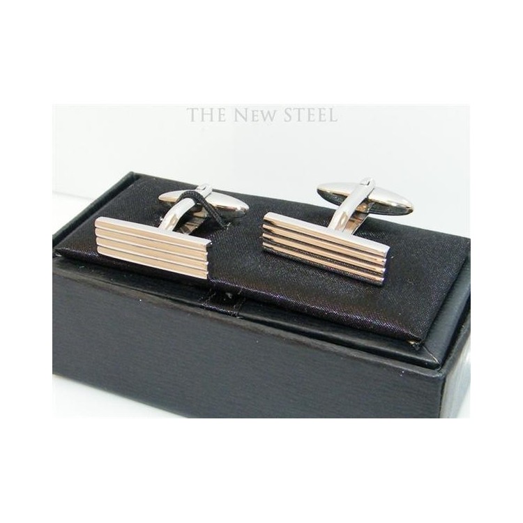NSA|Acciaio 316L : Gemelli rettangolari con scanalature e cofanetto
