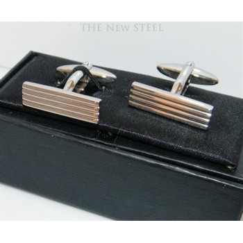 NSA|Acciaio 316L : Gemelli rettangolari con scanalature e cofanetto