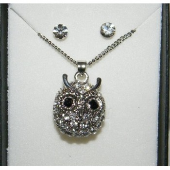 NSA|Bigiotteria : Parure gufo con girocollo ciondolo gufo pavè di strass e punto luce