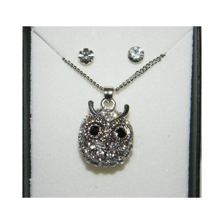 NSA|Bigiotteria : Parure gufo con girocollo ciondolo gufo pavè di strass e punto luce