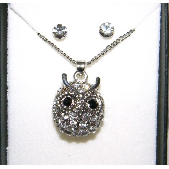 NSA|Parure gufo collana ciondolo gufo pavè di strass e punto luce donna