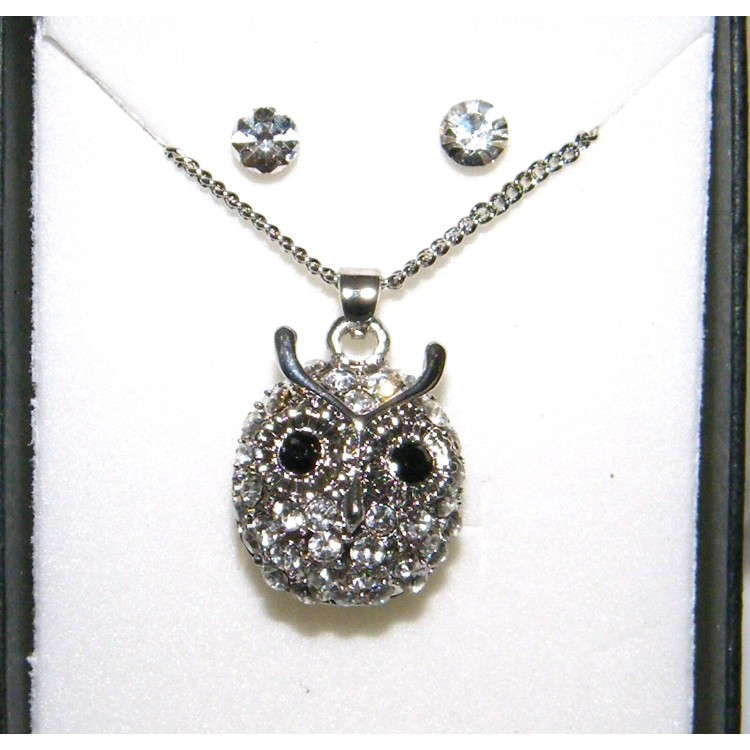 NSA|Parure gufo collana ciondolo gufo pavè di strass e punto luce donna