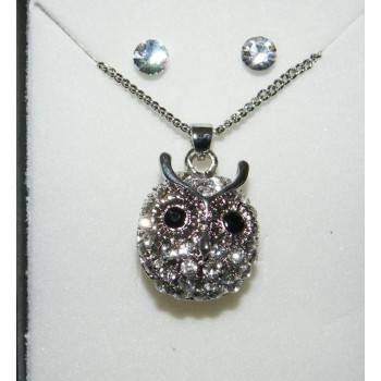 NSA|Bigiotteria : Parure gufo con girocollo ciondolo gufo pavè di strass e punto luce