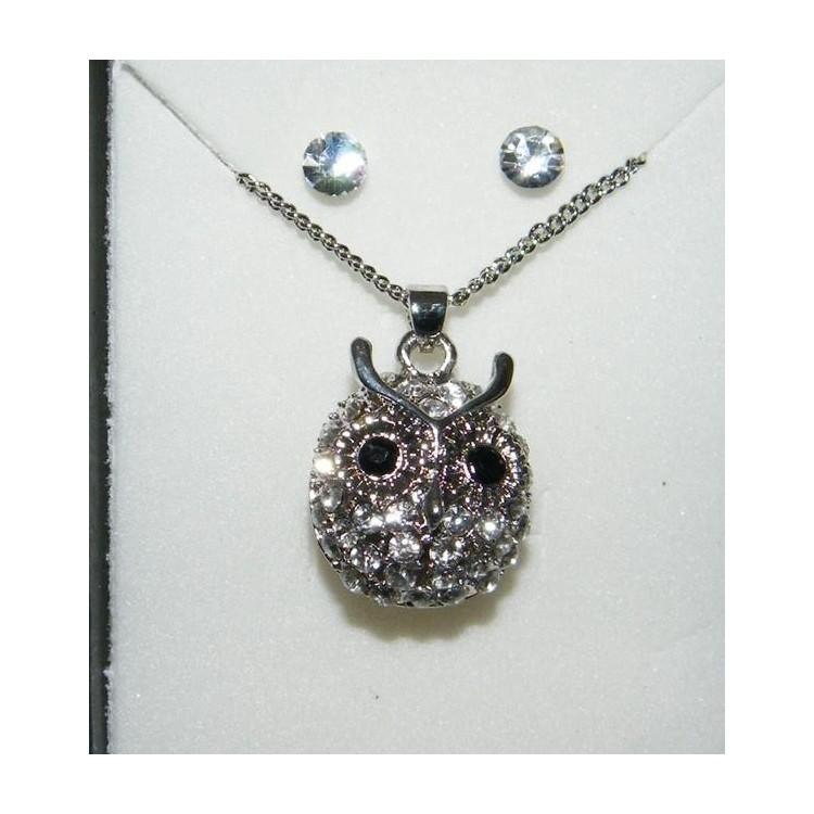 NSA|Bigiotteria : Parure gufo con girocollo ciondolo gufo pavè di strass e punto luce