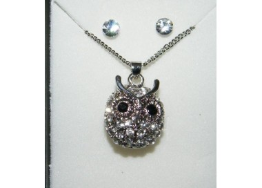 NSA|Bigiotteria : Parure gufo con girocollo ciondolo gufo pavè di strass e punto luce