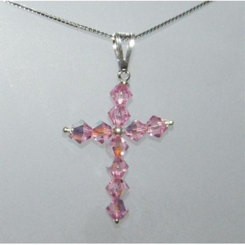 NSA|Argento 925 e Swarovski : collana con Ciondolo a croce con bicono in vari colori