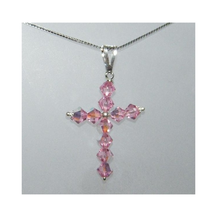 NSA|Argento 925 e Swarovski : collana con Ciondolo a croce con bicono in vari colori