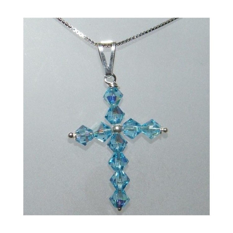 NSA|Argento 925 e Swarovski : collana con Ciondolo a croce con bicono in vari colori