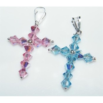 NSA|Argento 925 e Swarovski : collana con Ciondolo a croce con bicono in vari colori