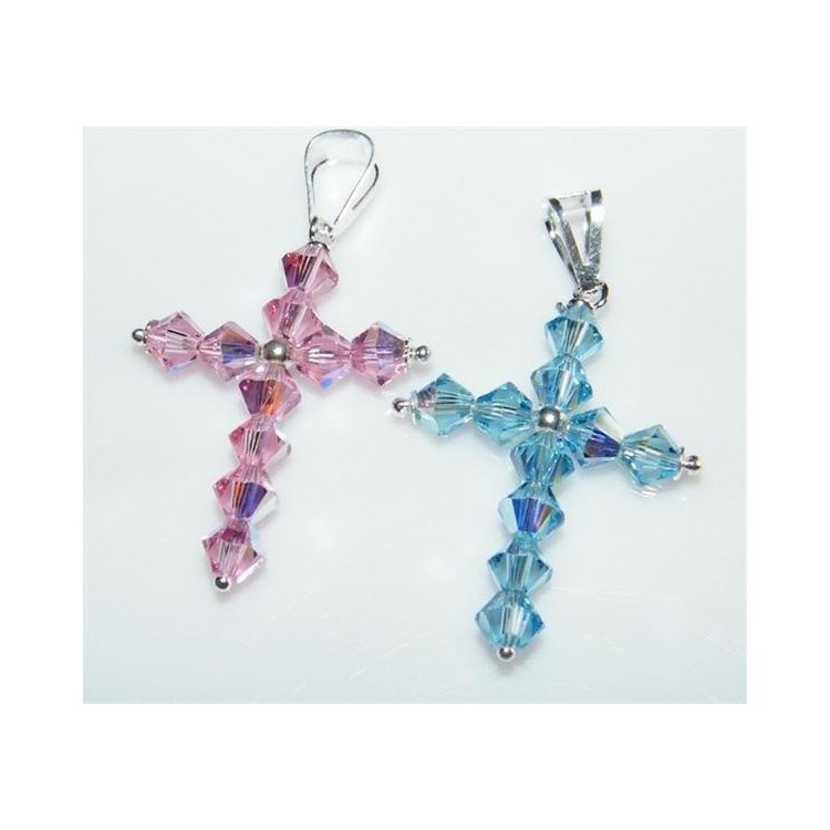 NSA|Argento 925 e Swarovski : collana con Ciondolo a croce con bicono in vari colori