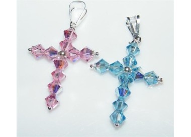 NSA|Argento 925 e Swarovski : collana con Ciondolo a croce con bicono in vari colori