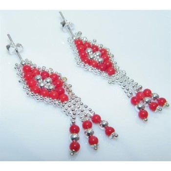 NSA|Parure collana con ciondolo + orecchini in Argento 925 e perle di corallo naturale